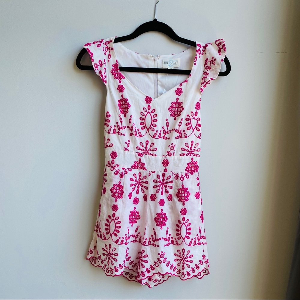 Francesca’s short jumpsuit with embroidery